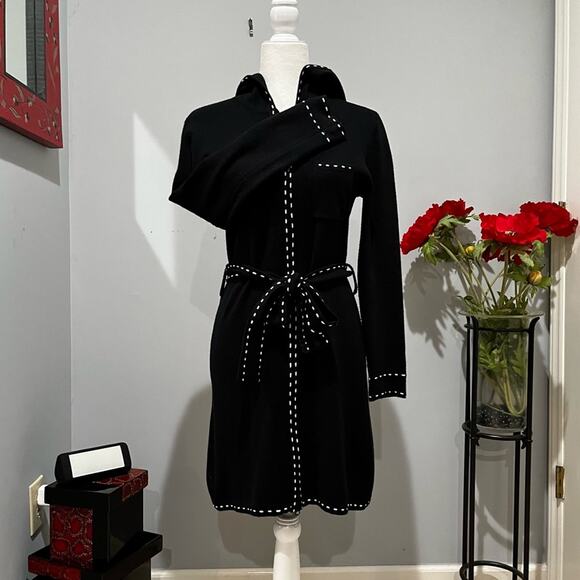 NEW Twiggy Longline Whipstitch Belted Hooded Contrast Zip Travel Sweater Jacke… - Picture 13 of 16